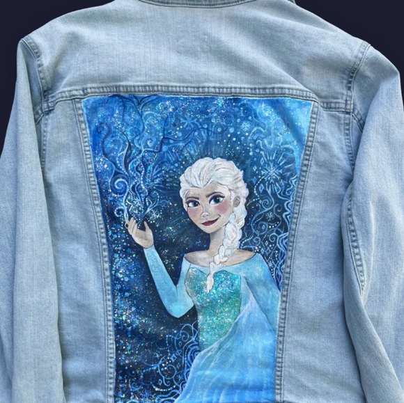 Hand-Painted Elsa Jean Jacket (size womens XL)